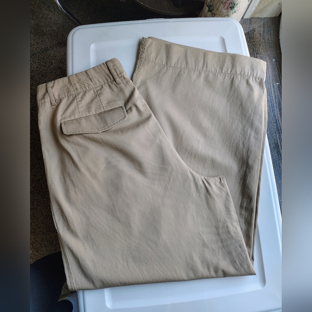 Club Monaco Pleated Cotton Twill Wide Leg high-rise khaki trousers sz 12. - Picture 11 of 17